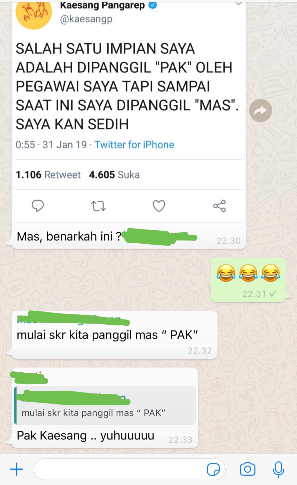 Kaesang Pangarep bagikan isi chat grup kantor