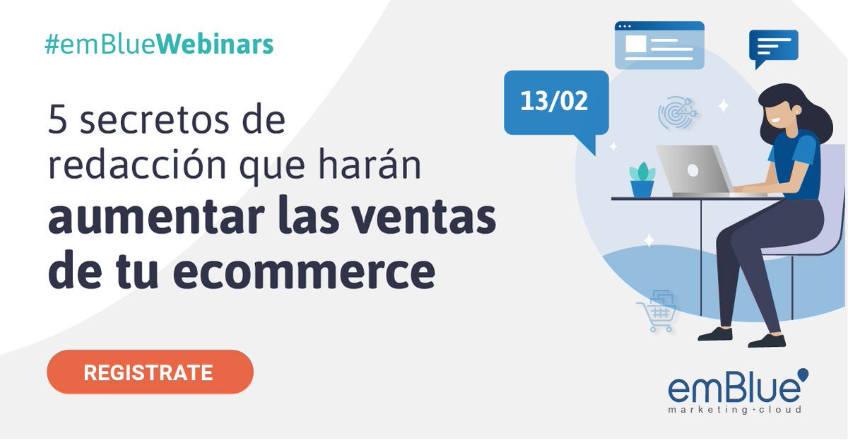 emBlueLatam's tweet photo. ¿Sientes que tus campañas de email no obtienen la cantidad de clics que esperabas? Tenemos la solución 🤩 #emBlueWebinars: “5 secretos de redacción que harán aumentar las ventas de tu ecommerce“ 🎓 Regístrate acá 👉 https://t.co/14UZhhznet y potencia tus ventas 💸 https://t.co/QOBBgLbpK0