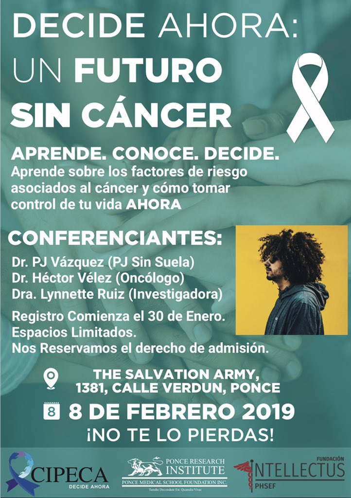 CIPECA_PR's tweet image. Acompáñanos este próximo viernes, 8 de febrero para que aprendas sobre los factores de riesgo asociados al cáncer y conocer cómo tomar el control de tu vida AHORA.
 
🚨🚨🚨 PLUS:  EL DR. PJ VÁZQUEZ (PJ SIN SUELA) SERÁ UNO DE LOS CONFERENCIANTES. 🚨🚨🚨  

NO TE LO PIERDAS.