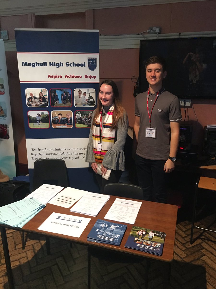 Our Head Boy and Deputy Head Girl representing Maghull High Sixth Form at Hillside High School’s careers fayre today. #SixthForm #Maghull #MaghullHigh #RaisingAspirations #CareersFayre