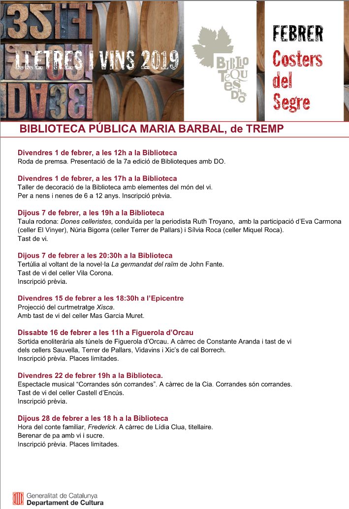 Ruth Troyano Puig (@rtroyano) on Twitter photo Dijous vinent a #Tremp taula rodona amb #dones celleristes @El_Vinyer <a href="/TerrerdePallars/">Terrer de Pallars</a> <a href="/CellerMiqRoca/">Celler Miquel Roca</a> #womeninwine #cantwait <a href="/AtgPallars/">Al teu Gust, Pallars</a> 🍷 #bibliotequesbdo <a href="/bibliotequescat/">Biblioteques</a> <a href="/DO_CostersSegre/">DO Costers del Segre</a> #vicatalà Dijous vinent a #Tremp taula rodona amb #dones celleristes @El_Vinyer <a href="/TerrerdePallars/">Terrer de Pallars</a> <a href="/CellerMiqRoca/">Celler Miquel Roca</a> #womeninwine #cantwait <a href="/AtgPallars/">Al teu Gust, Pallars</a> 🍷 #bibliotequesbdo <a href="/bibliotequescat/">Biblioteques</a> <a href="/DO_CostersSegre/">DO Costers del Segre</a> #vicatalà