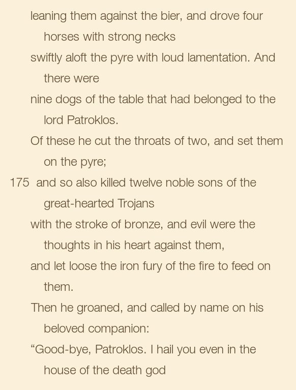 These images and stories resonate with us today because they match our own attitudes towards dogs. But the story of ancient Greek dogs is more complex than only one about petsDogs were sacrificed too, like Patroklos’s hunting hounds burned on his funeral pyre/6  #PATC3