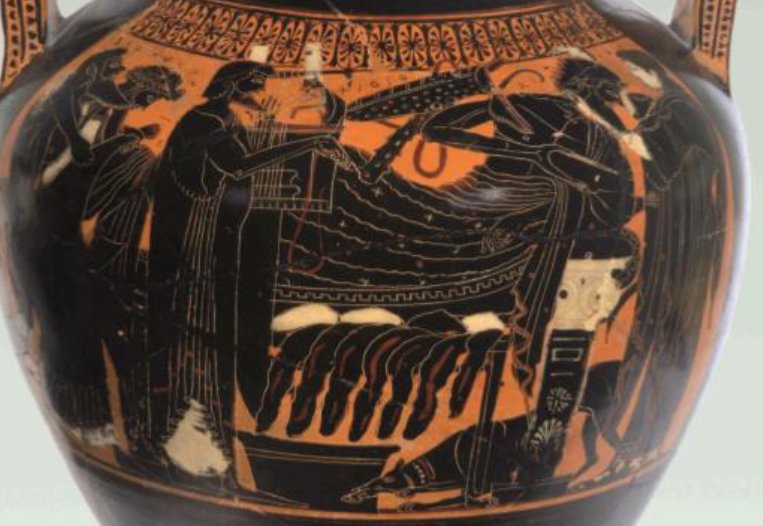 In drinking scenes painted on drinking vessels in the 7th-6th c B.C.E., dogs (usually hounds) are often present. They’re usually on leashes and eating scraps or gnawing on bones. The boundary between a useful hunting hound and a beloved pet is blurred/3  #PATC3