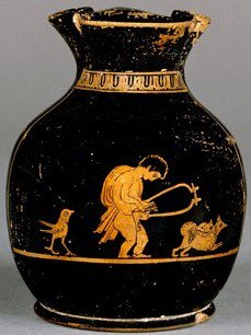 In the 5th century B.C.E., the small, toy dog becomes popular in iconographic scenes. In texts, this breed is famous as the Miletian or Maltese. These small dogs were depicted as appropriate love-gifts or playing with childrenThese are clearly pets./4  #PATC3
