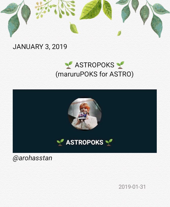 hanieunwo_ow's tweet photo. DAY 3 [JANUARY 3, 2019]

ROHAS Remember the day when we love Eunwoo fresh-look-selfie.
And when @fantagiomusic_ &amp; @offclASTRO killed us 7 times in just a one day. Hahahahahahaha

Of course I want to remember the day when I virtually met my 1st squad in this family. #ASTROPOKS 🌱 https://t.co/cK5DNcJlrb