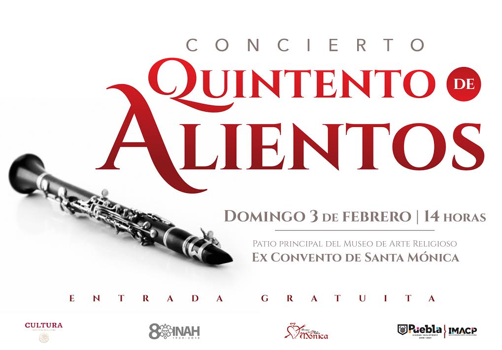 En el marco de los festejos del 80 aniversario del Instituto Nacional de Antropología e Historia, el Museo de Arte Religioso Ex Convento de Santa Mónica, les invita al  "CONCIERTO DE ALIENTOS".

Domingo 03 de febrero a las 14:00 horas.

ACCESO GRATUITO.