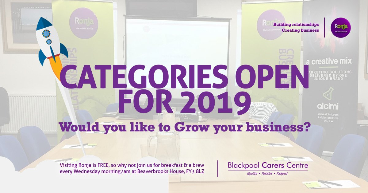 IS YOUR CATEGORY OPEN?
Membership at Ronja The Business Network is exclusive to your category, we have new places available for 2019!
To find out if your category is available or to arrange a visit contact us
ronja-networking.co.uk
#Networking #Business #Lancashire