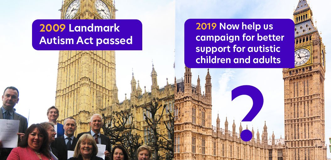 Autism's tweet image. This year is the 10th anniversary of the #AutismAct. We are working with the APPGA to find out more about the state of care and support for autistic children and adults. Take part in our survey and tell us what the Gov't needs to change: bit.ly/2FK11tr #10YearChallenge