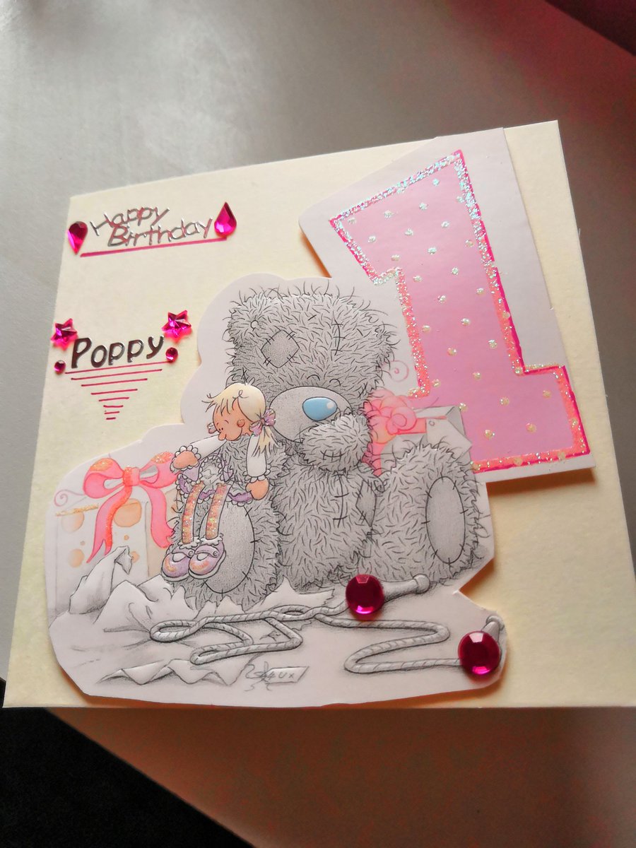 CardsBaseline's tweet image. Just completed our most recent personalised card for little poppy who's turning 1 in two months time 😍 #handmadecards #Personalised #crafts #tattyteddy #birthdaygirl #turning1