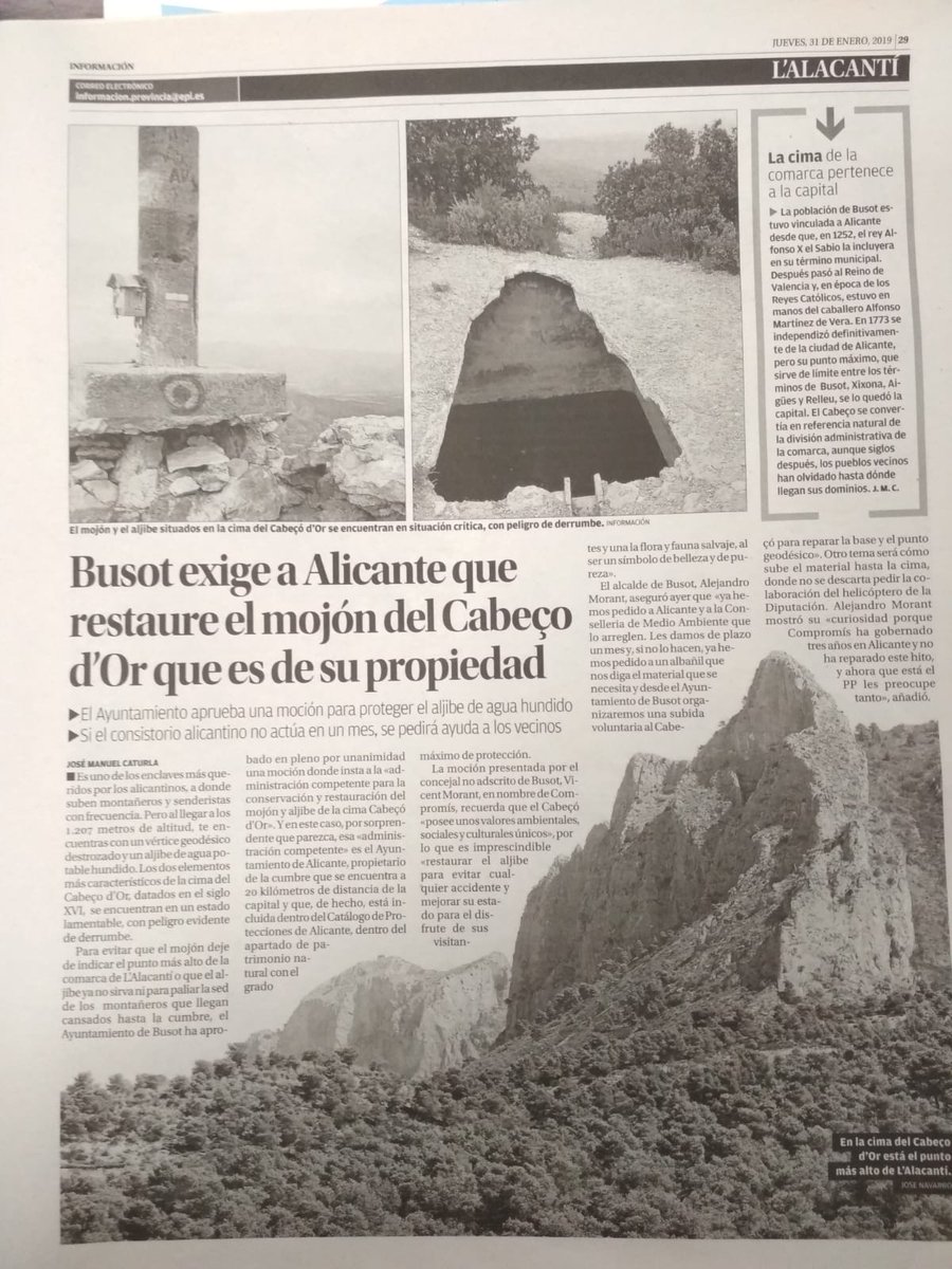 CompromisBusot's tweet image. ▶El passat plenari de gener vam presentar una moció per la neteja i millora del cim i aljub de Cabeçó d&apos;Or.S’ha de fer una revisió🔎 de la nostra muntanya⛰ 

#CompromísPerBusot
#CompromísAmbElMedi