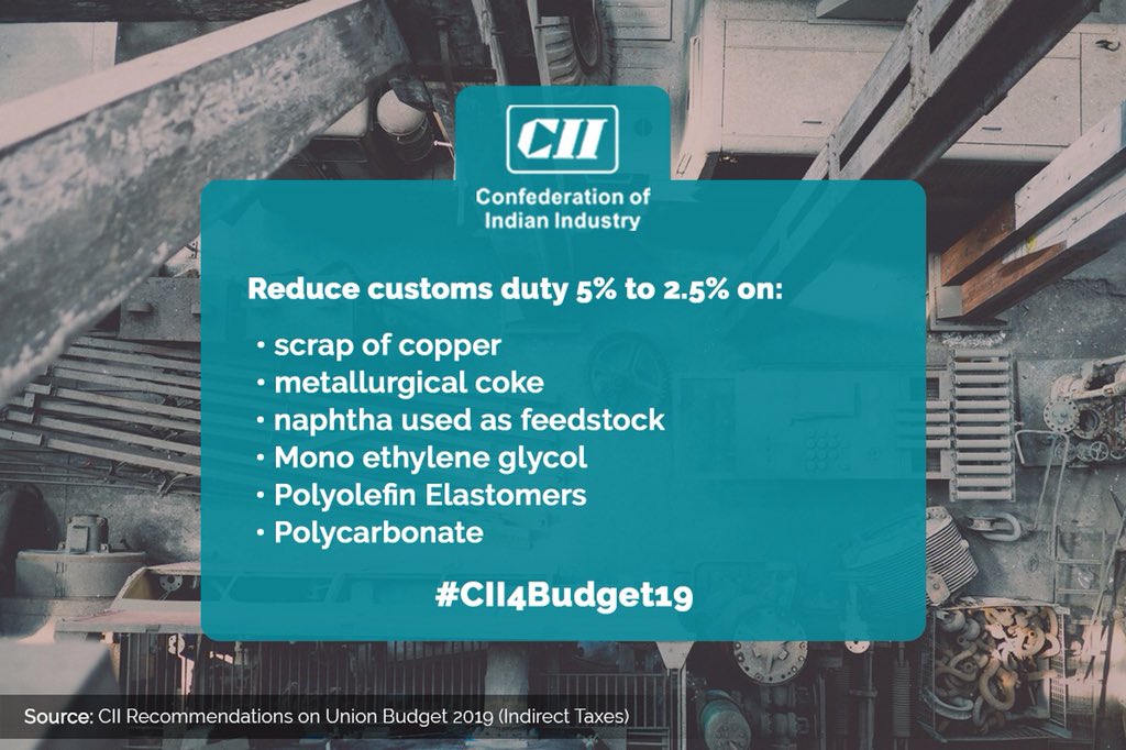 FollowCII's tweet photo. Specific #CIIRecommendations for customs duty.
#CII4Budget19 #Budget2019 #BudgetSession @cbic_india https://t.co/HwdKqg8InF