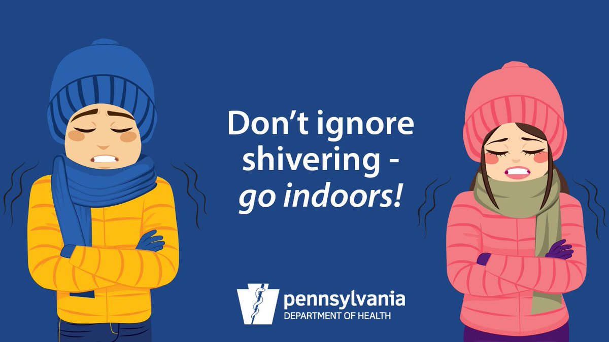 PAHealthDept's tweet image. If you have to be outside today, don't ignore shivering! Shivering is an important sign that your body is losing heat—and that can lead to #hypothermia. Go inside and warm up! 
#PolarVotex #StayInside #StayWarm #StaySafe