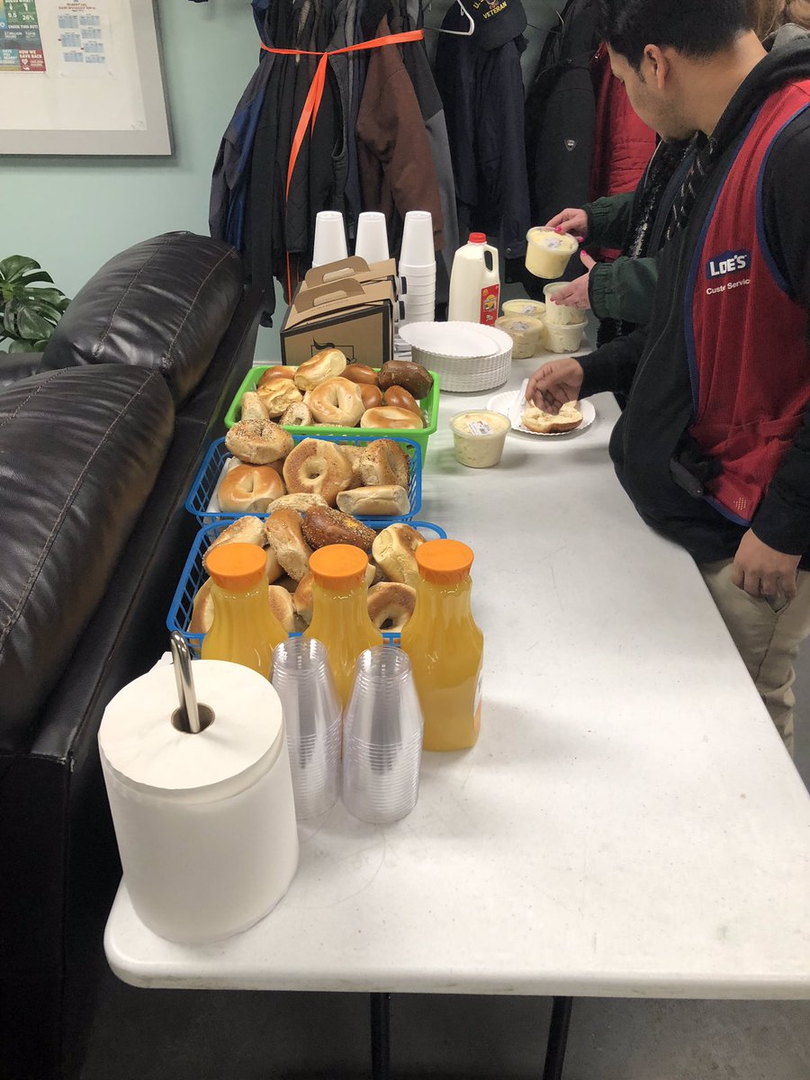 forrest1917's tweet photo. It’s below zero outside today. 1709 Bay Shore Lowe’s team warming up with some hot bagels and coffee !!!!!!!#staywarmmyfriends  @Legler1363 @l_abbatecola @CrystalR3159 @AliceLC17 @timdaleynymetro https://t.co/s4QZlaH3Sh