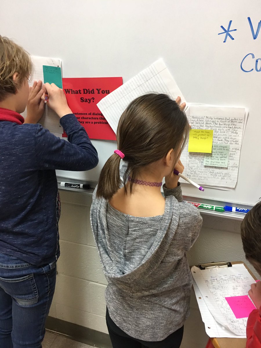 CHSaplang's tweet photo. Narrative revision stations with Mrs. Peeper’s 4th graders! Loved hearing their stories and the fantastic additions/revisions they were making to their narratives. @crosswindeagles https://t.co/X6HgHArhlB