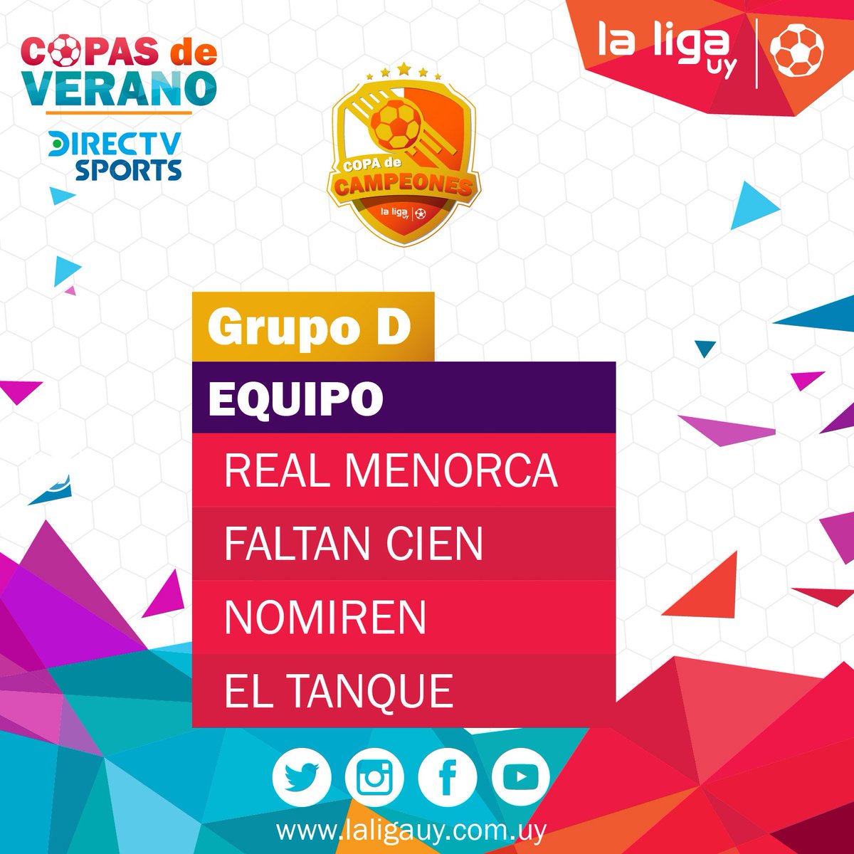 LaLigaUy's tweet photo. Los cuatro cabezas de serie para la #CopaDeCampeonesUy son: @Eslo_Fc, #LaJuana, @ClubVeloz_DM y #RealMenorca. Mirá como quedaron conformados. https://t.co/DHUjz0Hts3
