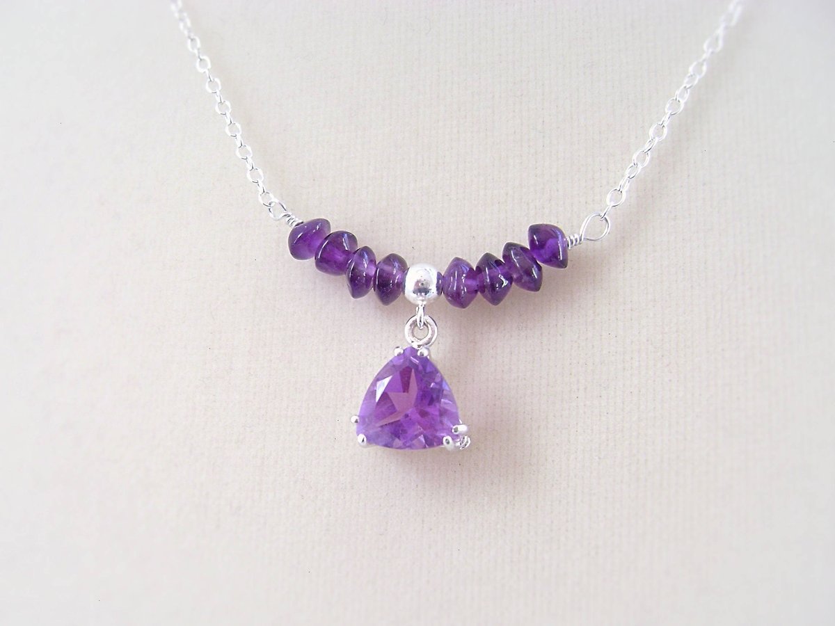 Get #FreeShipping + 10% off at MariesGems #etsy shop #AmethystNecklace #SterlingSilver #GenuineAmethyst Trillion Cut Amethyst, Sterling Chain, #FebruaryBirthstone #SilverBarNecklace etsy.me/2HJJdk1 #purple  #amethyst #ListMyEtsy #MyEtsyFind