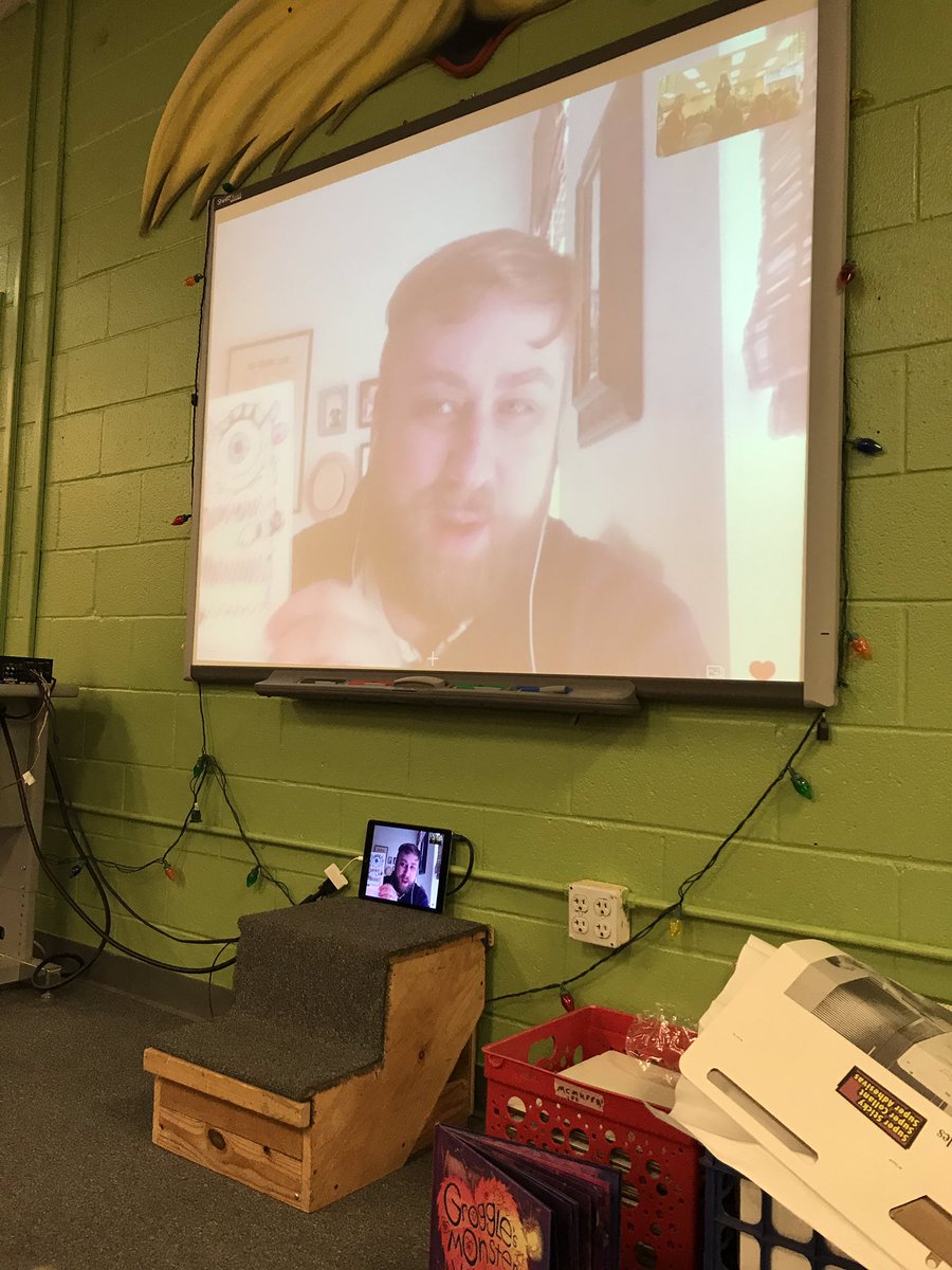 SaraMixon's tweet photo. Always a joy meeting with @batslangley for #WorldReadAloudDay ! #art #kindergarten #monsters #NJESReads https://t.co/8vN0yIopHD