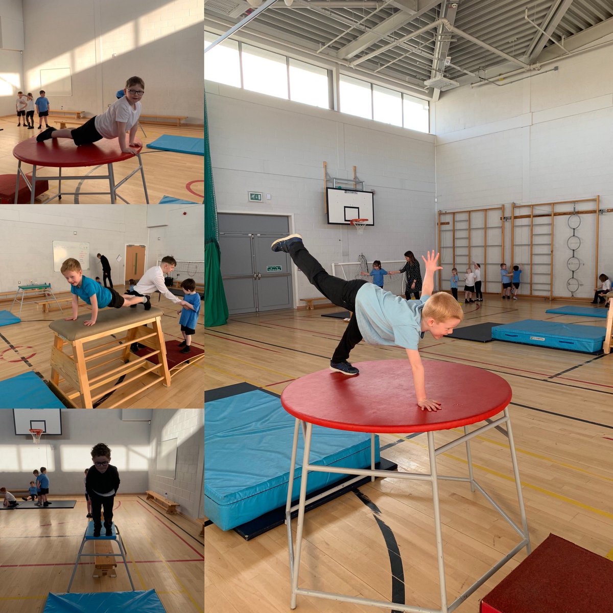 stclementsp2's tweet photo. P2/3 and @stclementsP1 continuing to develop our gymnastics skills! Today we were focusing on balancing. 🤸‍♀️💪 #keepingfit #DundeeLearning https://t.co/g9iEmZflFp