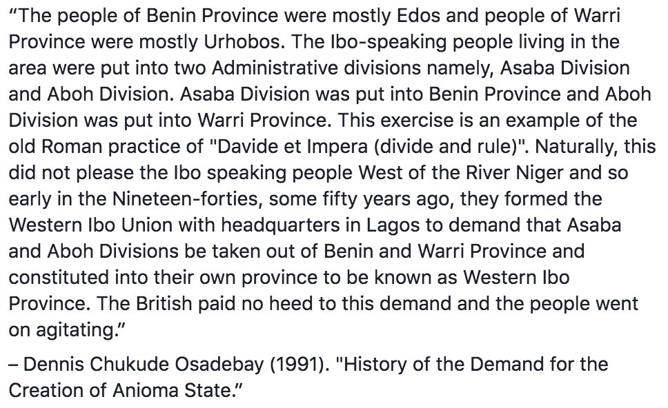 ... (Dennis Chukude Osadebay was instrumental in the creation of the pan-ethnic Ibo State Union which included the Western Ibo Union and Asaba Union.  https://twitter.com/ukpuru/status/1038778224732459009)