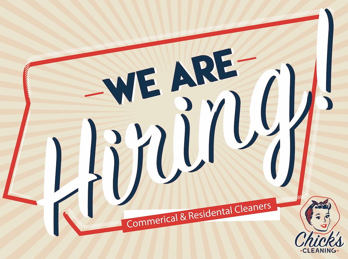 chickscleaning1's tweet photo. Join the hardworking #Chicks! We are now hiring for all shifts, days, evening, and weekends. Full- and part-time available. Message us today to set up an interview. #NowHiring #BecomeAChick #ChicksCleaning https://t.co/oJIlhPEd92