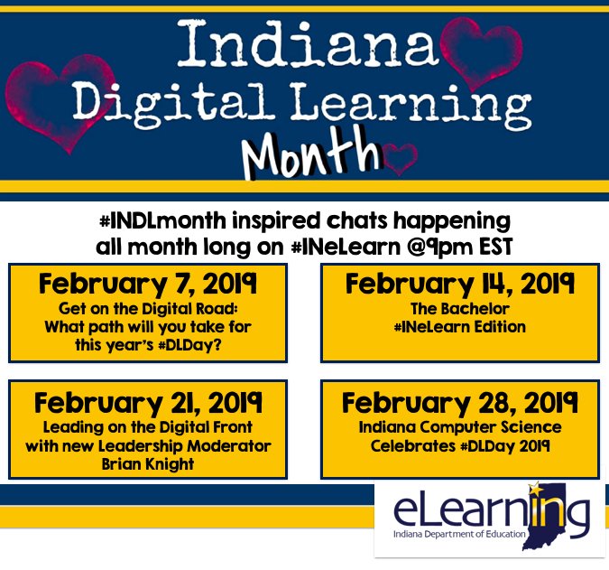 Looking ahead to #INDLmonth on the #INeLearn chat! Add these to your calendar NOW! #INeLearn <a href="/EducateIN/">Indiana Department of Education (IDOE)</a> <a href="/keshiaseitz/">Dr. Keshia Pleasant</a> @BrookeHallTIS <a href="/Indiana_CS/">Jake Koressel</a> @MrKnight_SHS <a href="/micheeaton/">Michele Guyer</a> @dianargill