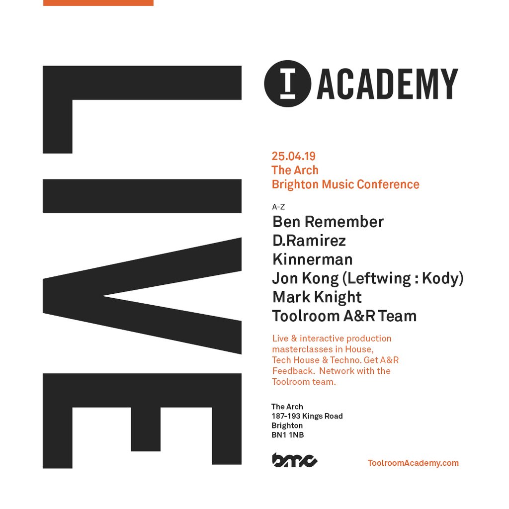 Toolroom Academy (@toolroomacademy) on Twitter photo .<a href="/BrightonMusicCo/">Brighton Music Conference</a> ππ
<a href="/BenRemember/">Ben Remember</a> / <a href="/DRamirezmusic/">D.Ramirez</a> / <a href="/kinnermanmusic/">Kinnerman</a> / Jon Kong (<a href="/LeftwingKody/">LEFTWING : KODY π π β³</a>) / <a href="/djmarkknight/">DJ Mark Knight</a> + TOOLROOM A&R team!
Tickets: Toolroom.lnk.to/BMC2019TT .<a href="/BrightonMusicCo/">Brighton Music Conference</a> ππ
<a href="/BenRemember/">Ben Remember</a> / <a href="/DRamirezmusic/">D.Ramirez</a> / <a href="/kinnermanmusic/">Kinnerman</a> / Jon Kong (<a href="/LeftwingKody/">LEFTWING : KODY π π β³</a>) / <a href="/djmarkknight/">DJ Mark Knight</a> + TOOLROOM A&R team!
Tickets: Toolroom.lnk.to/BMC2019TT