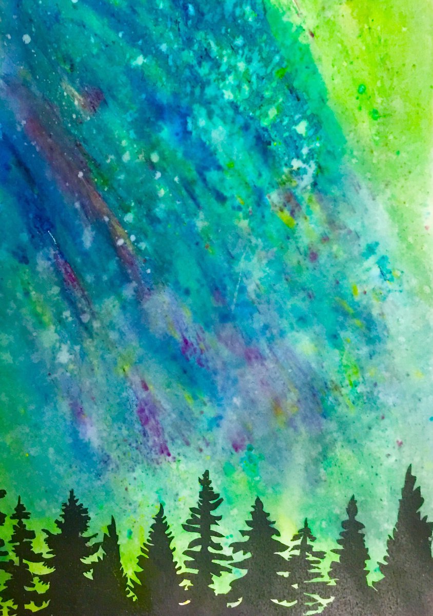 QEEverest's tweet photo. Some examples of our ‘Northern Lights’ brusho art #frozenkingdom #northernlights #brusho https://t.co/ct9wYfeoan