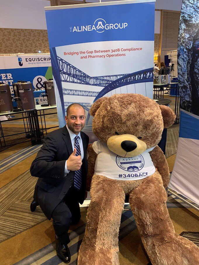 alineagroup's tweet photo. @Apexus340B ACE the bear dropped by Alinea’s booth 119! Searching for honey for his coffee! Shrujal Patel got a picture with this celebrity! #340BACE #340B #340Bconf @340BHealth @340BCoalition https://t.co/OoxtPa9q4m