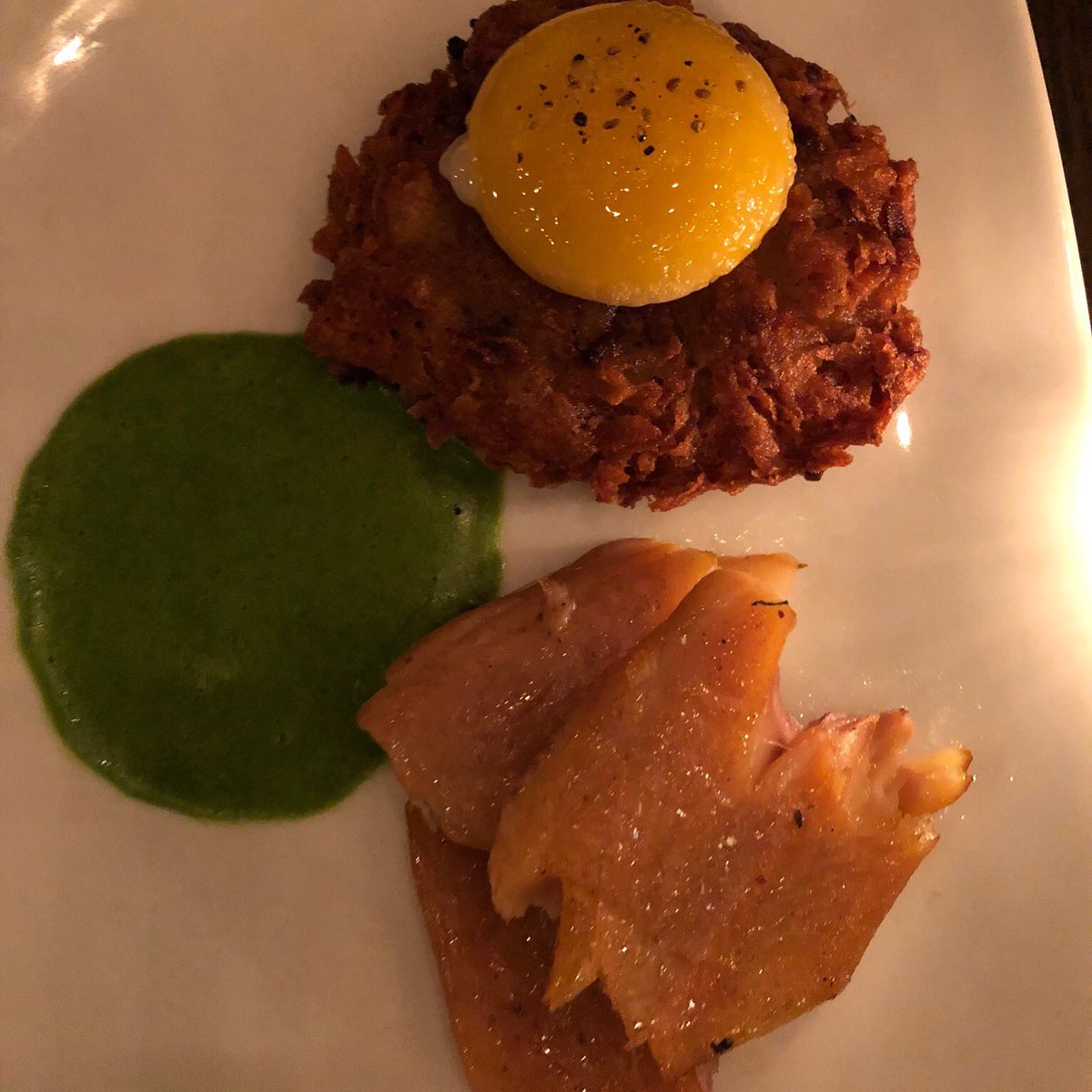 An oldie but goodie, this smoked trout latke is one of Chef Grey Brooks’ favorite dishes &amp; it never disappoints! #dinnertonight