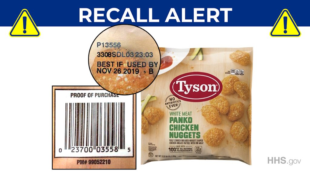 Hhs Gov On Twitter Recall Alert Tyson Foods Inc Is Recalling Chicken Nugget Products That May Contain Rubber The White Meat Panko Chicken Nuggets Have A Best If Used By Date Of Nov