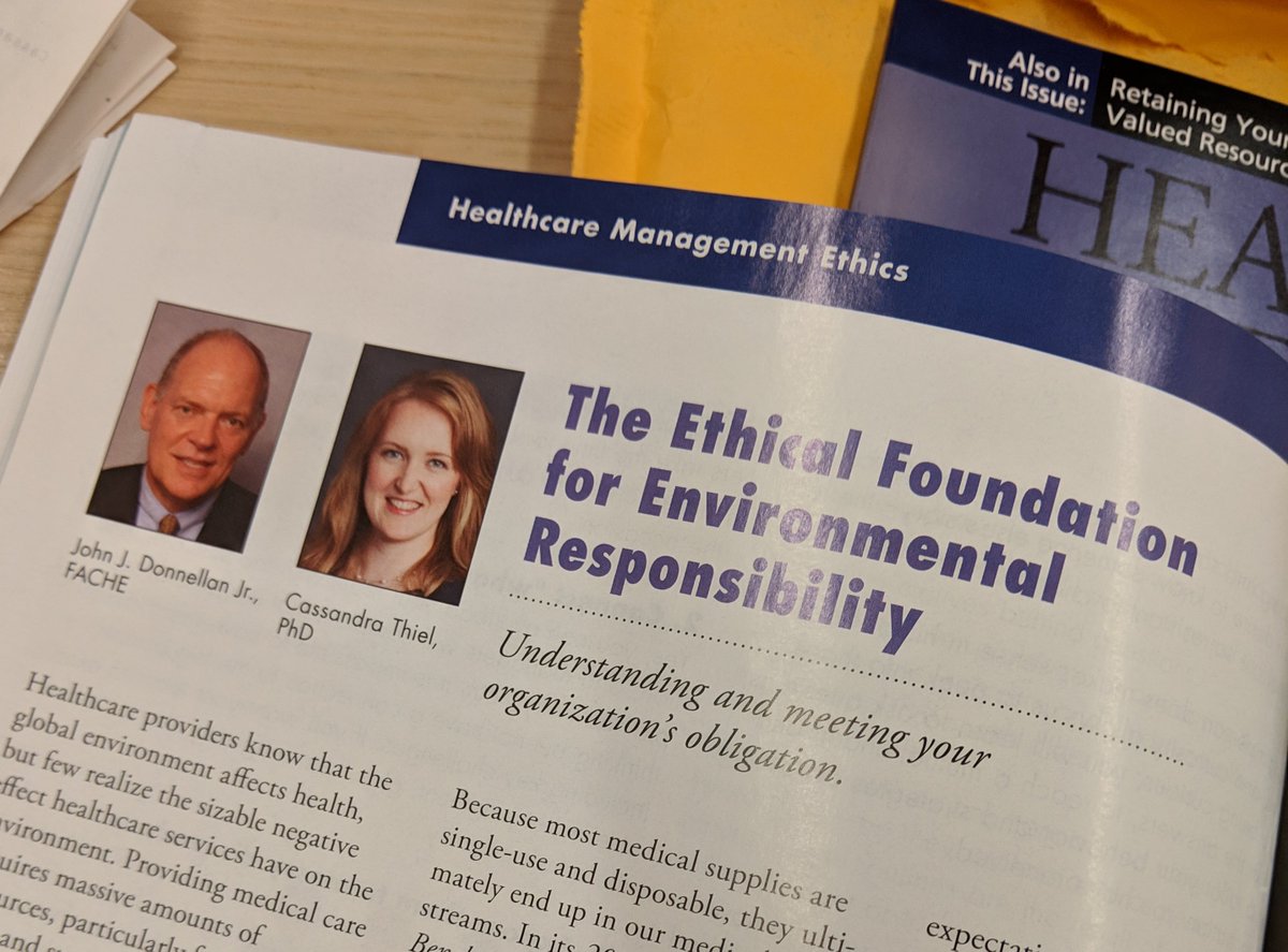 CassandraLThiel's tweet photo. If you have access to the @ACHEConnect's #HealthExecutive magazine, there's a really great article about the #Ethical foundation for #Environmental Responsibility! Written with my @NYUWagner colleague Dr. Donnellan. https://t.co/V9SaOzH4uh #ClimateAction #Sustainability https://t.co/MmIxSodv8r