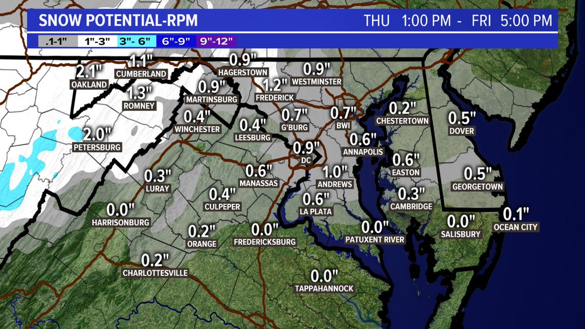 hbwx's tweet photo. In case you're wondering, we're generally looking at a coating to 1/2" in the DC Metro Friday. Most roads are salty, but untreated surfaces could have slick spots. @wusa9 #WUSA9Weather #SNOW #DCWAX #MDWX #VAWX #WVWX https://t.co/UnQGUJdYyk