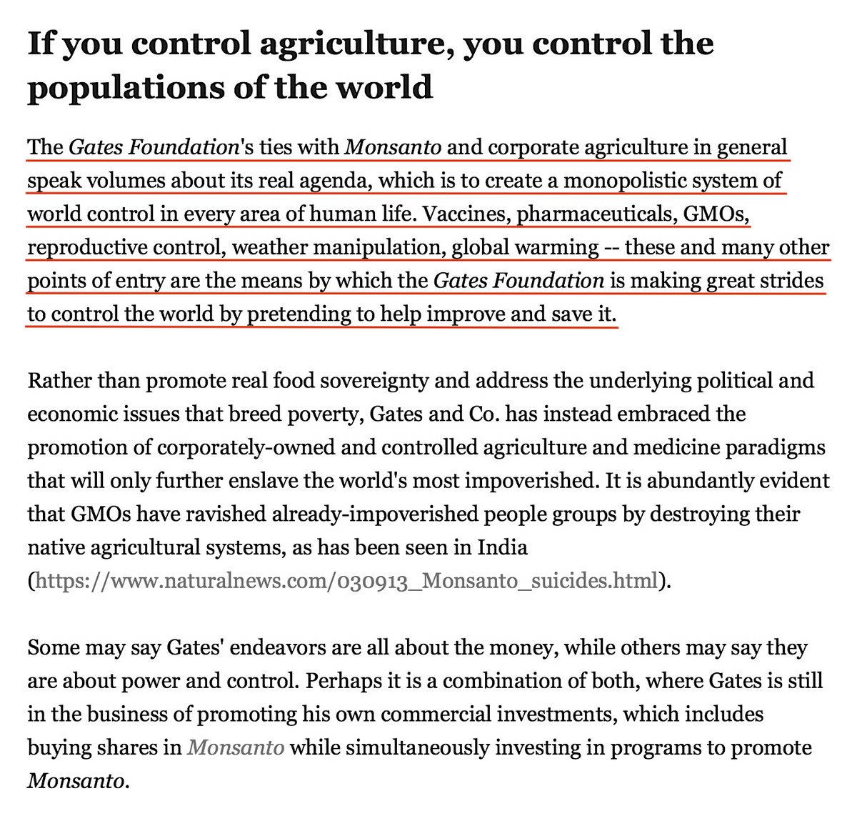 What's The Agenda?Create A Monopolistic System Of World Control In Every Area Of Human Life. Vaccines, Pharmaceuticals, GMOs, Reproductive Control, Weather Manipulation, Global Warming, And More. https://www.naturalnews.com/035105_Bill_Gates_Monsanto_eugenics.html #QAnon  #Gates  #UN2030  @potus
