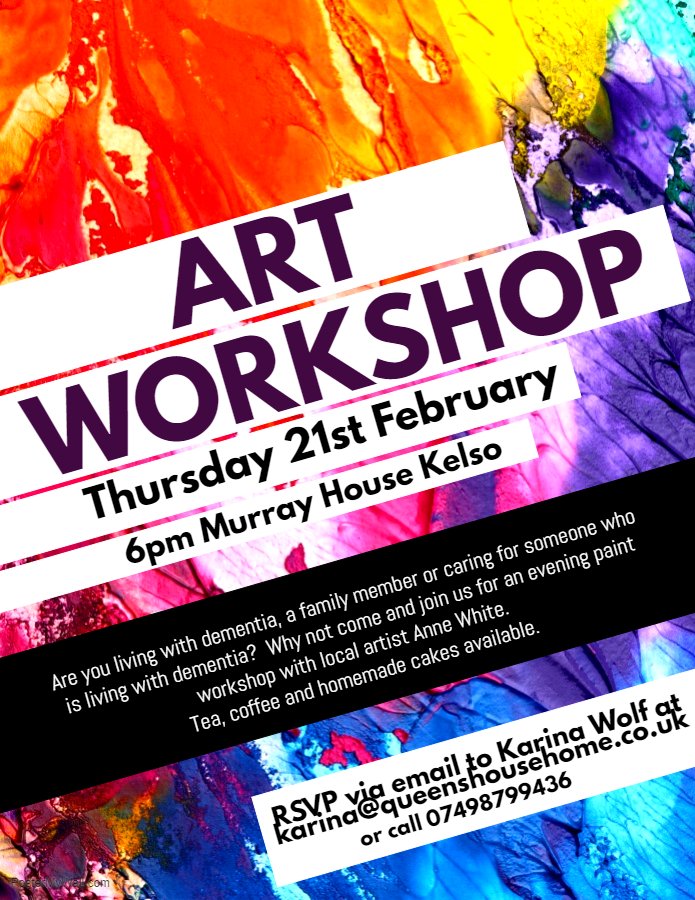 PlaceSpaceKelso's tweet photo. Excited for our first group session at Place and Space Kelso. Please do get in touch if you would like more information or to book a space. 
Email Karina Wolf at karina@queenshousehome.co.uk or call 07498799436 @LifeChangesTrst @alzscot https://t.co/zKmc5QQRAn