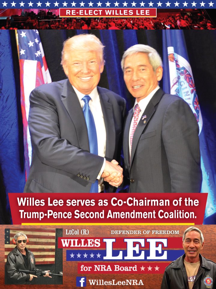 WillesLee's tweet photo. We need to give Congressional Rs backbone so ⁦@realDonaldTrump⁩ can #M2AGA &amp; fix illegal immigration (which affects #gunrights). I need your vote for NRA Board re-election to help #POTUS slow the Ds.
Pic from historic 2016 campaign, honored to be a Co-Chairman. https://t.co/gV1cFRToWa