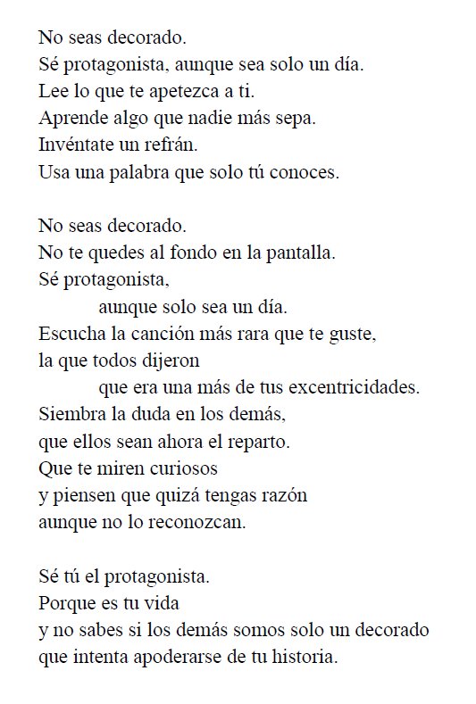 No seas decorado.
Sé protagonista, aunque sea solo un día.