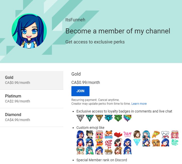 Itsfunneh On Twitter Yt Membership For My Channel Are Now Starting From Only A Dolla Technically 0 99 But A Dolla Sounds Cooler Moving On My Channel Now Has 3 Tiers