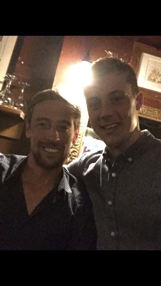 JoePelter's tweet photo. Genuinely a bit gutted that the big man is moving on. @petercrouch  One last blow out in Eccleshall before heading off... I’ll get the first round? https://t.co/LYFfD1CbkQ