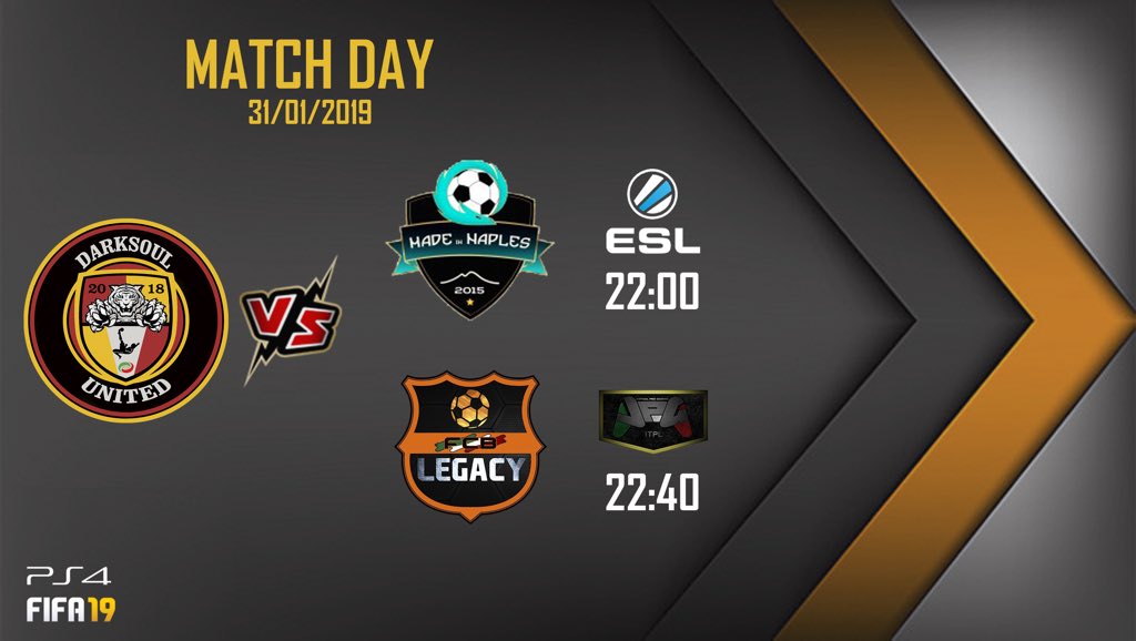 DarkSoulUnited's tweet photo. ๐ MATCH DAY ๐
๐@ESLFIFA โฐ 22:00
๐@MadeInNaplesMiN
๐@VPG_Italy โฐ 22:40
๐#FCBLegacy
Vi ricordiamo inoltre che trasmetteremo i nostri match in diretta tramite il nostro canale YouTube ๐ฒ
https://t.co/F7lpVqa12f
#GoDark #ProClub
@OfficialVPG @ESL @pctransfermarkt https://t.co/g8v4JVPykB
