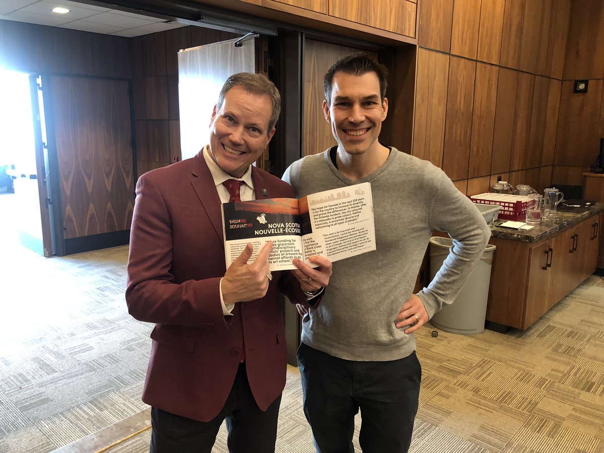 Our co-founder <a href="/mfurdyk/">Michael Furdyk</a> presented the Explore150 #wishbook to MP <a href="/DarrenFisherNS/">Darren Fisher</a> from #novascotia today! Did you know @TakingITGlobal now offers grants of up to $1,500 to make your wishes for Canada a reality? Learn more at risingyouth.ca