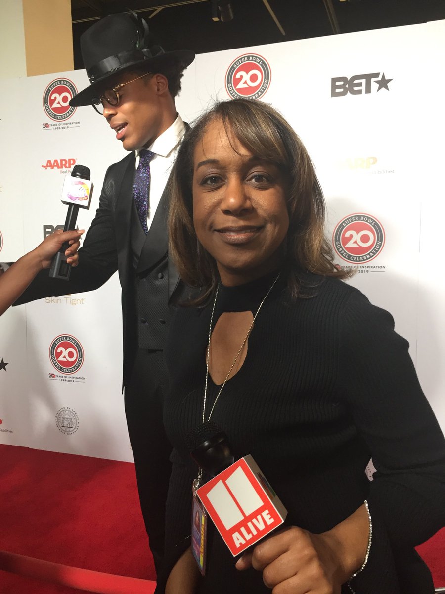 Erika11Alive's tweet photo. ⁦@11Alive with ⁦@CameronNewton⁩ on the red carpet at the Super Bowl Gospel Celebration. #11Alive #ATL53 https://t.co/lD6SG4cVAy