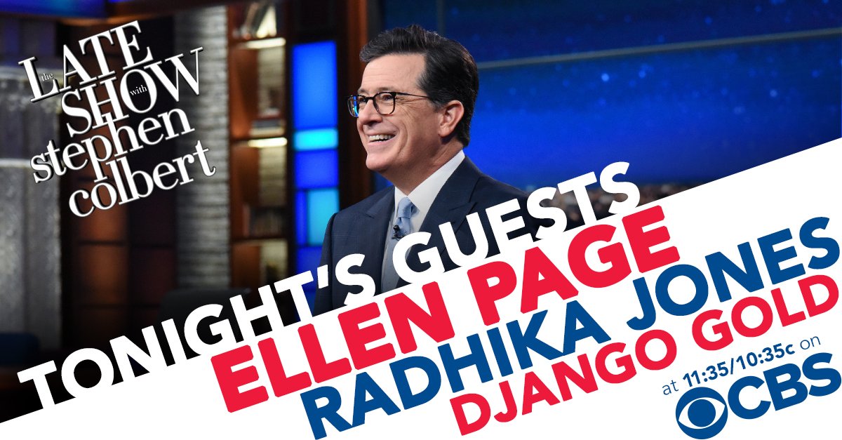 colbertlateshow's tweet image. TONIGHT: The amazing @EllenPage is here to chat about her @netflix show, "The Umbrella Academy," the new editor-in-chief of @VanityFair, @radhikajones, stops by and  @django hits the stage for some stand-up! #LSSC