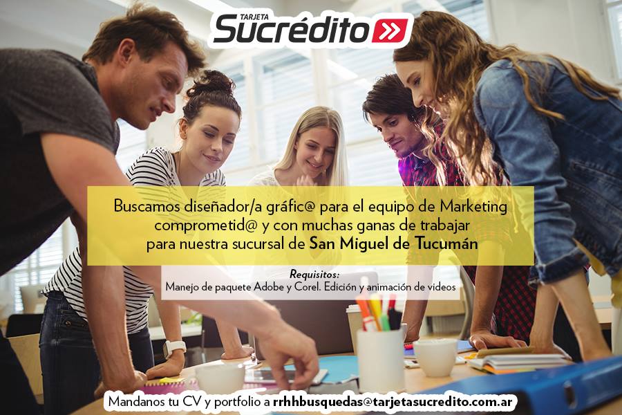 Sumate a nuestro equipo! Buscamos diseñador gráfico para nuestra casa central en San Miguel de #Tucumán. Envianos tu CV a rrhhbusquedas@tarjetasucredito.com.ar