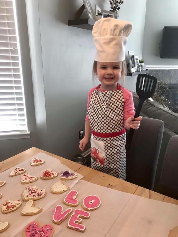 SLCSpearson's tweet photo. These #pearsonpioneers accepted the #colddaycooking challenge and made some Valentine cookies I love the apron and chef hat ❤️!#polarvortex19 https://t.co/THu6vcDKSz
