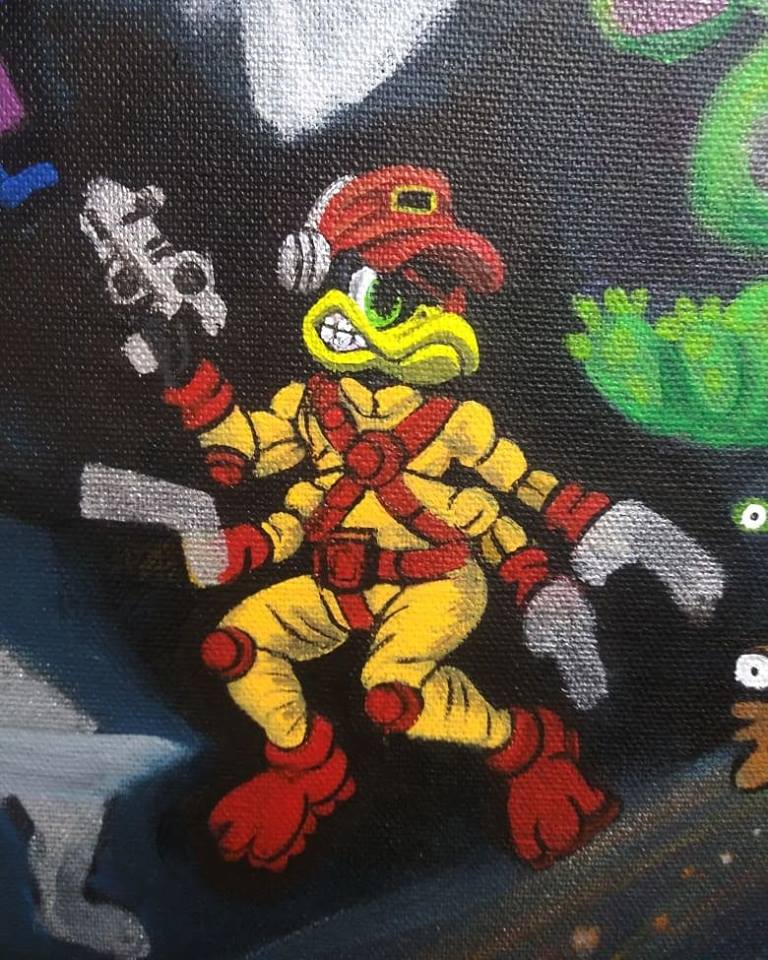 YankeeDoodlezRt's tweet photo. #Closeup of some #details I am working on for a #space/#scifi #painting! #ydart #inprogress #WIP #workinprogress #lotsofwork #lotslefttodo #inprogresspainting #spacescene #acrylic #acrylicpaint #progress #aliens #alien #duck #fourarms #spaceduck #deadeyeduck #buckyohare #deadeye https://t.co/huXccOygQf