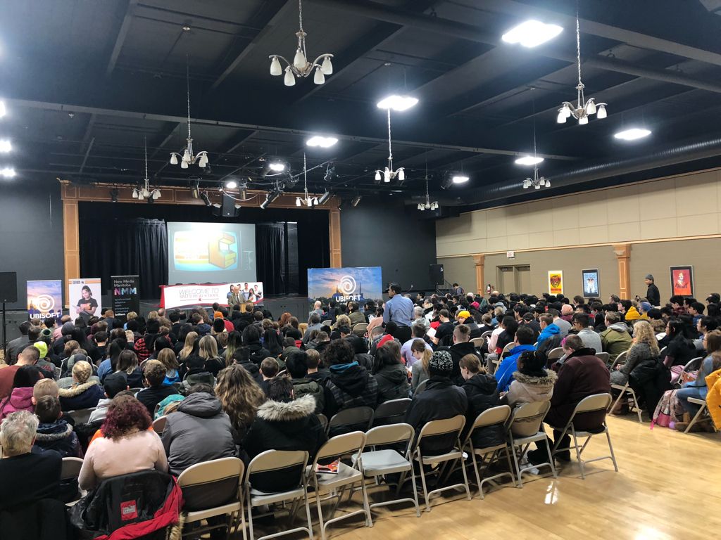NewMediaMB's tweet photo. What an incredible day with @SislerIDM for #GameOn! ๐ฅIt's a dream to to work with @UbisoftWinnipeg, @vfs and @winnipegSD and over 300 #MBStudents for a full day of workshops, #gamedev, and #gamejams! https://t.co/b7SnHoW8W7
