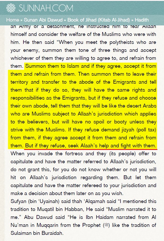 Muhammad's rules of Jihad - Ask them to accept Islam, if they reject it, and if they refuse, ask them to accept jizyah in humiliation, and if not, they should be fought and killed.  https://sunnah.com/abudawud/15/136&nbsp;