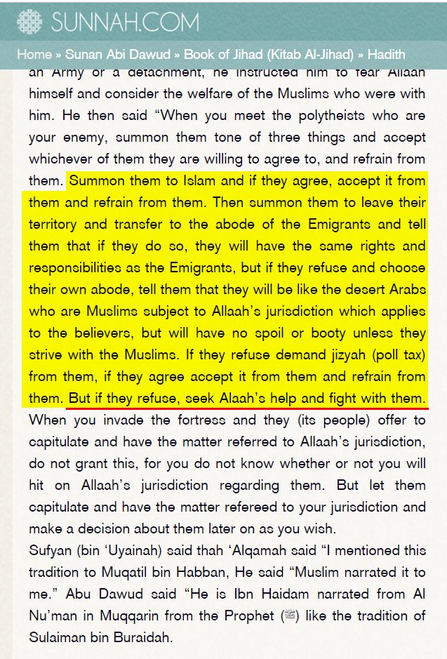 Muhammad's rules of Jihad - Ask them to accept Islam, if they reject it, and if they refuse, ask them to accept jizyah in humiliation, and if not, they should be fought and killed.  https://sunnah.com/abudawud/15/136 