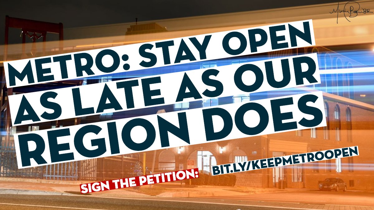 MayorBowser's tweet photo. Metro promised the region that late night service would return on July 1, 2019. Now, they’re single-tracking on this promise. Sign our petition asking metro to stay open as late as our region does and to #KeepMetroPromises.

📝Petition: https://t.co/RzNQ3Wl7Iz https://t.co/Igs39WNvy6
