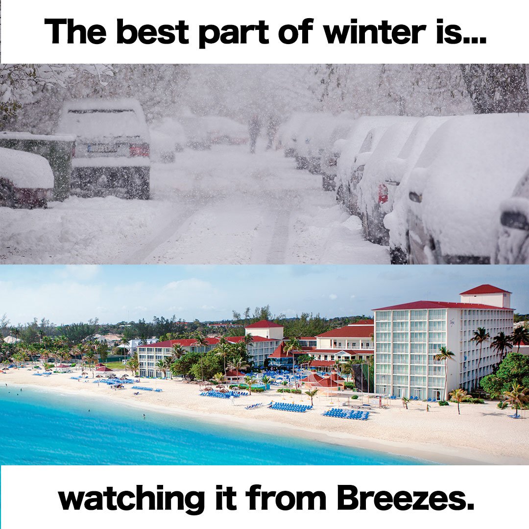 The best part of winter is...watching it from <a href="/breezes_resorts/">Breezes Bahamas</a>. Sorry, we couldn’t resist! ❄️🥶 🌴🌞#lifesabreeze #paradise #paradiseeveninwinter #breezes #breezesbahamas #nowthatsavacation #itsbetterinthebahamas #visitthebahamas #bahamas